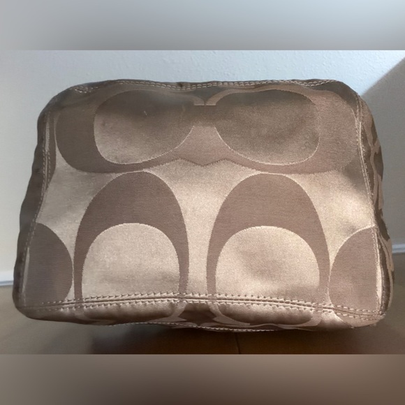 Coach Signature Stripe Khaki Satin Tote Bag Brown Leather Trim Style 14449 - Picture 6 of 16